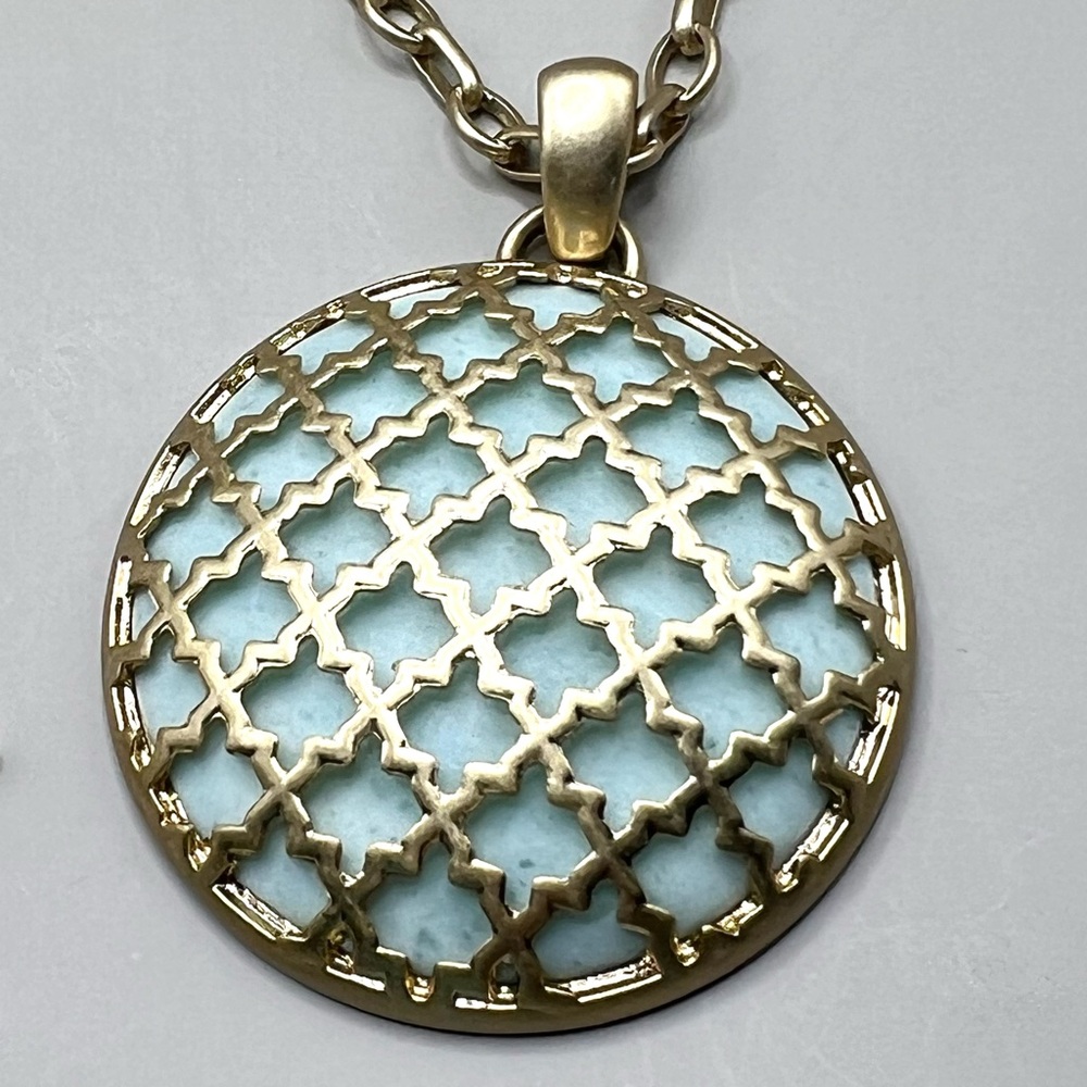 NWT lia sophia “Marrakesh” necklace 32-35” Genuine Amazonite, matte gold